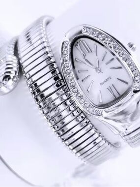 New Elegant Silver Snake Wrap Watch